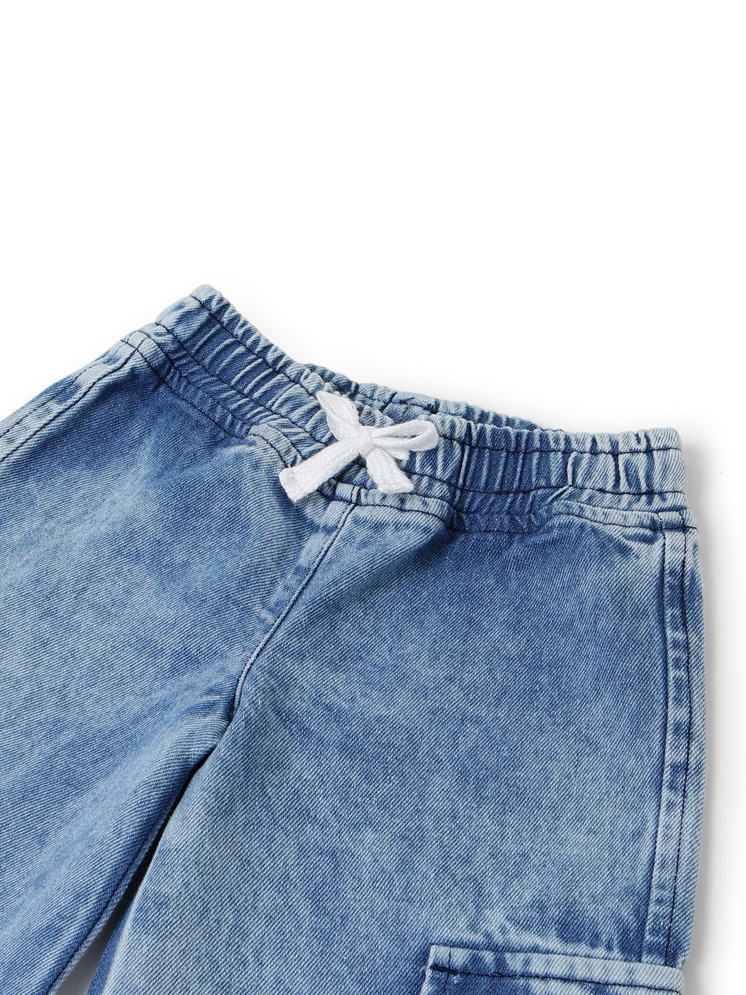 Girls Denim Light Blue Wide Leg Cargo Jeans