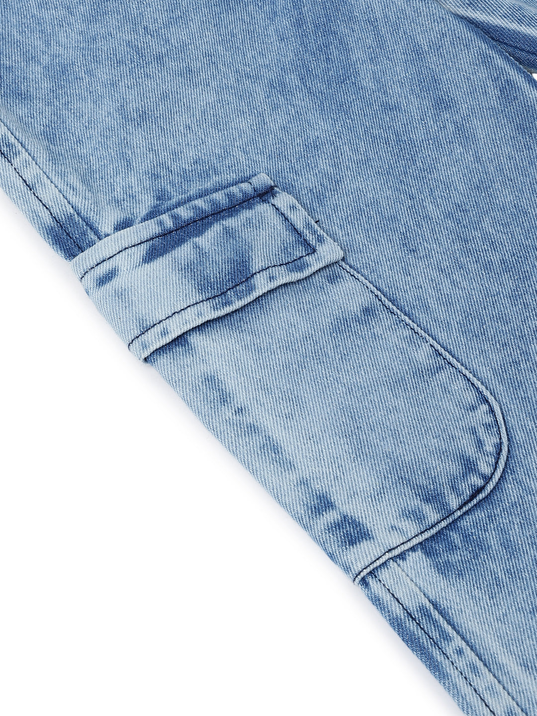 Girls Denim Light Blue Wide Leg Cargo Jeans