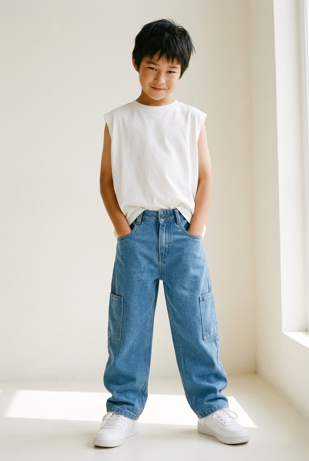 Boys Light Blue Barrel Fit Denim Jeans