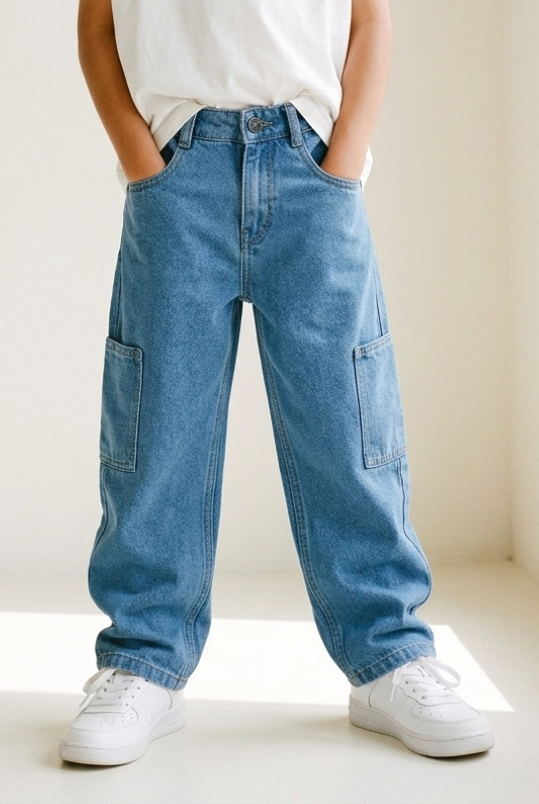 Boys Light Blue Barrel Fit Denim Jeans