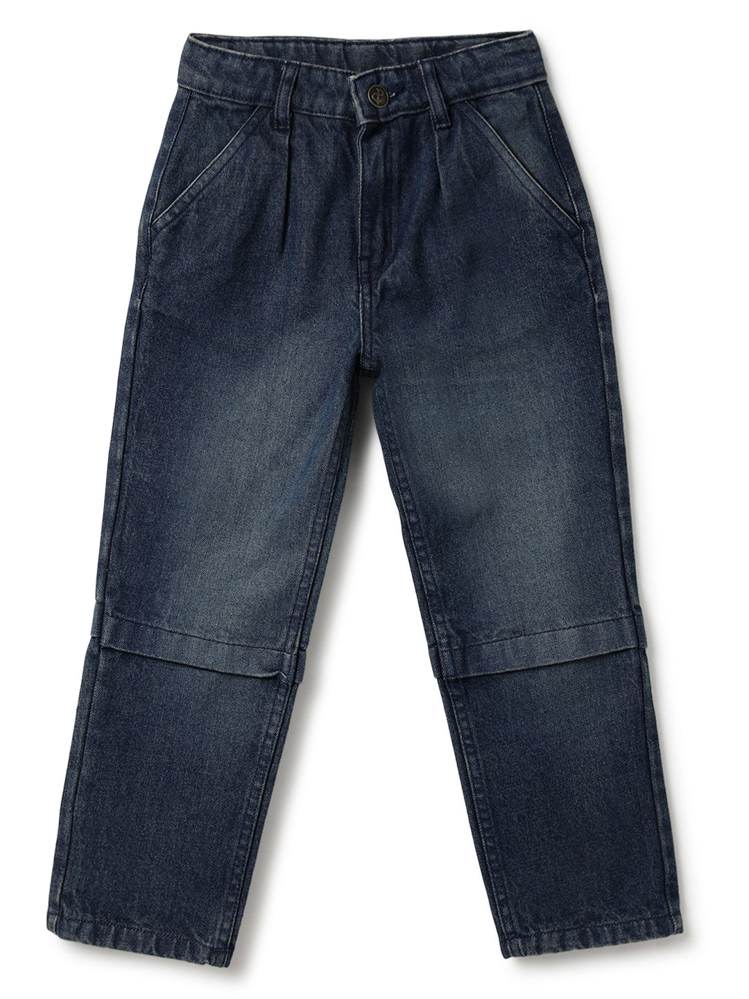Boys Dark Blue Washed Denim Straight Fit Jeans