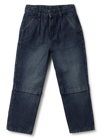 Boys Dark Blue Washed Denim Straight Fit Jeans