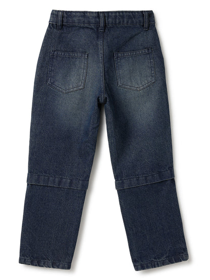 Boys Dark Blue Washed Denim Straight Fit Jeans