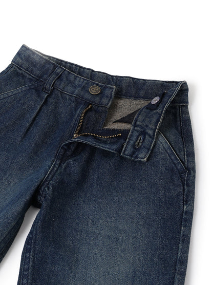 Boys Dark Blue Washed Denim Straight Fit Jeans