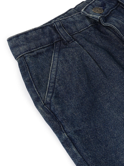 Boys Dark Blue Washed Denim Straight Fit Jeans