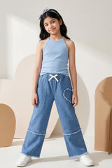 Girls Light Blue Wide Leg Denim Jeans