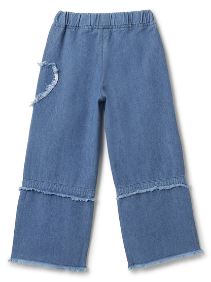 Girls Light Blue Wide Leg Denim Jeans