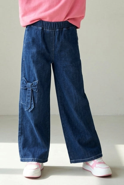 Girls Dark Blue Wide Leg Denim Jeans