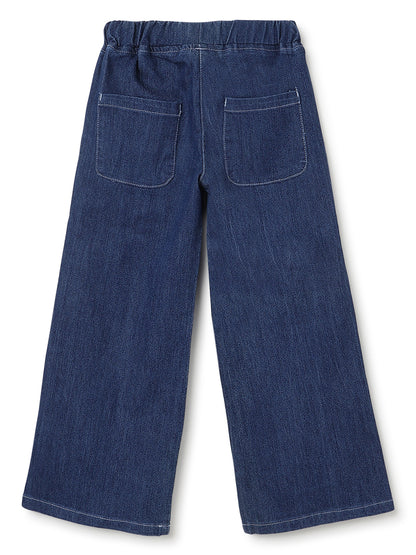 Girls Dark Blue Wide Leg Denim Jeans