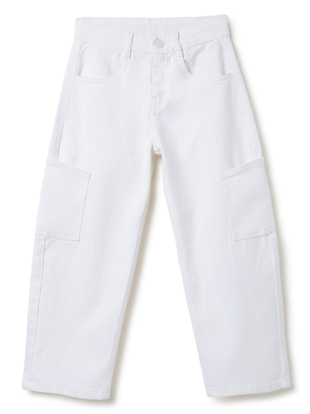 Girls White Barrel Fit Casual Jeans