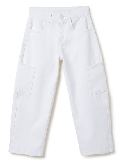 Girls White Barrel Fit Casual Jeans