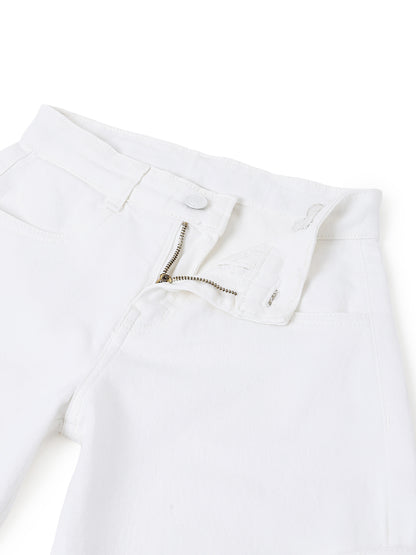 Girls White Barrel Fit Casual Jeans