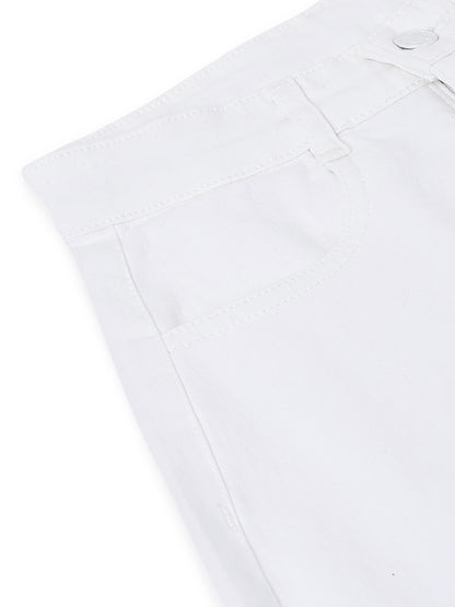 Girls White Barrel Fit Casual Jeans