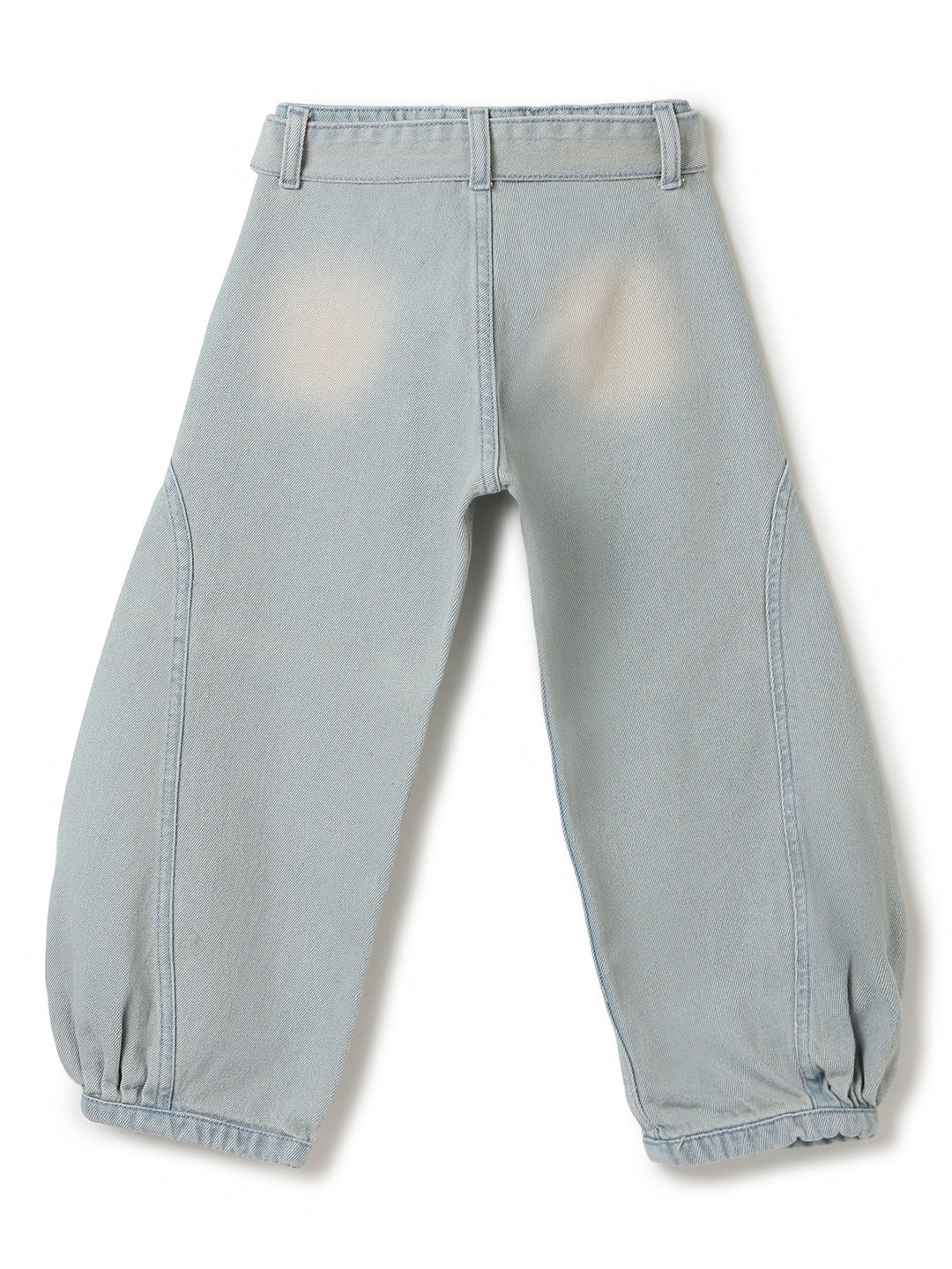 Girls Khakhi Tint Washed Denim Baggy Banana Fit Jeans with Belt