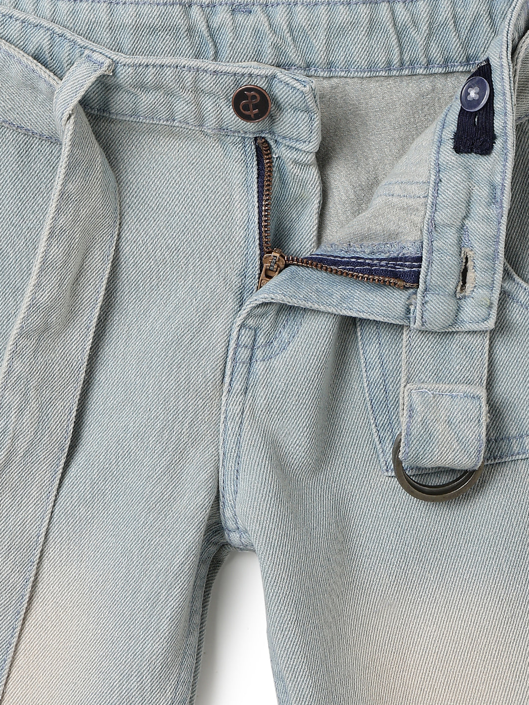 Girls Khakhi Tint Washed Denim Baggy Banana Fit Jeans with Belt