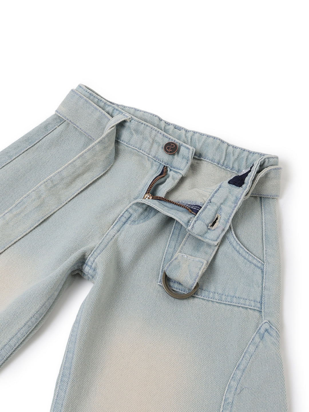Girls Khakhi Tint Washed Denim Baggy Banana Fit Jeans with Belt