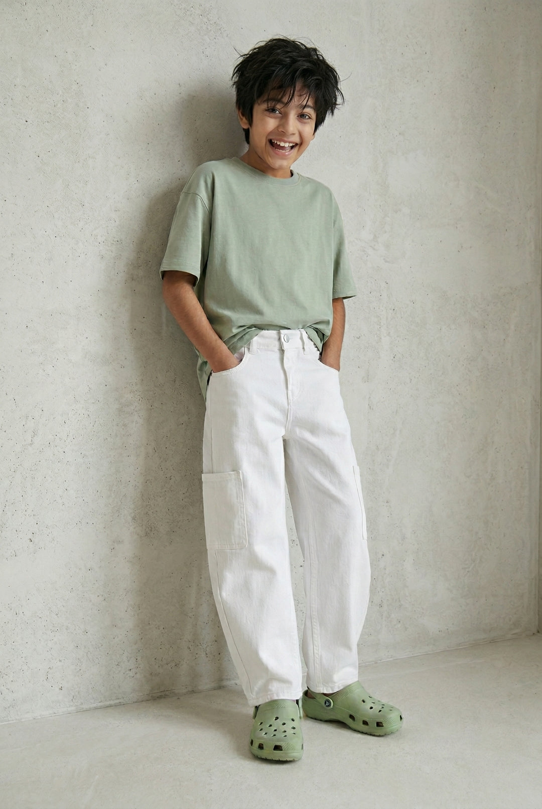 Boys White Barrel Fit Casual Jeans