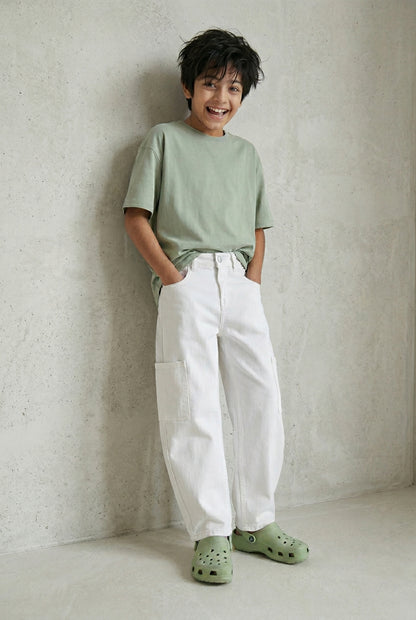 Boys White Barrel Fit Casual Jeans