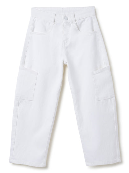Boys Cotton Checks Red Shirt With White Lycra Denim Solid Barrel Fit Jeans