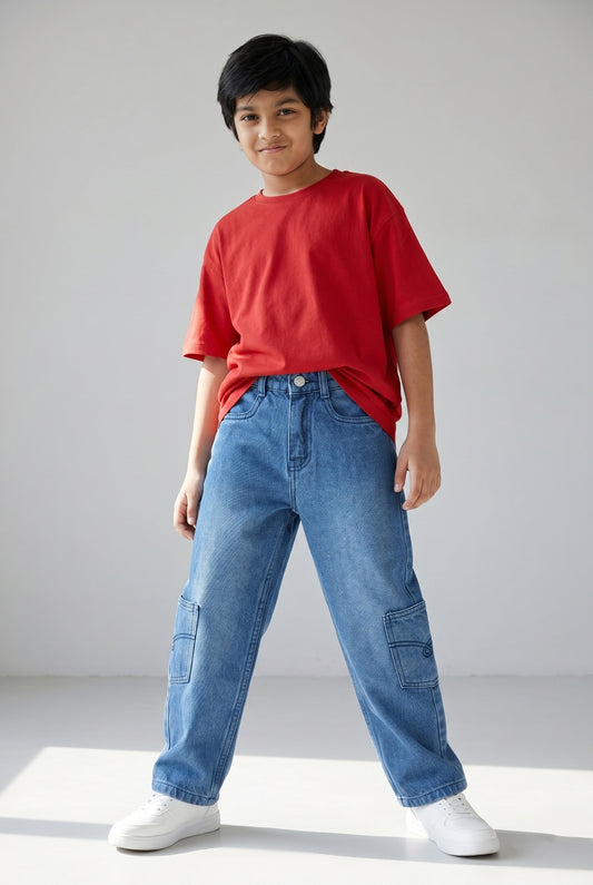 Boys Dark Blue Denim Straight Fit Jeans