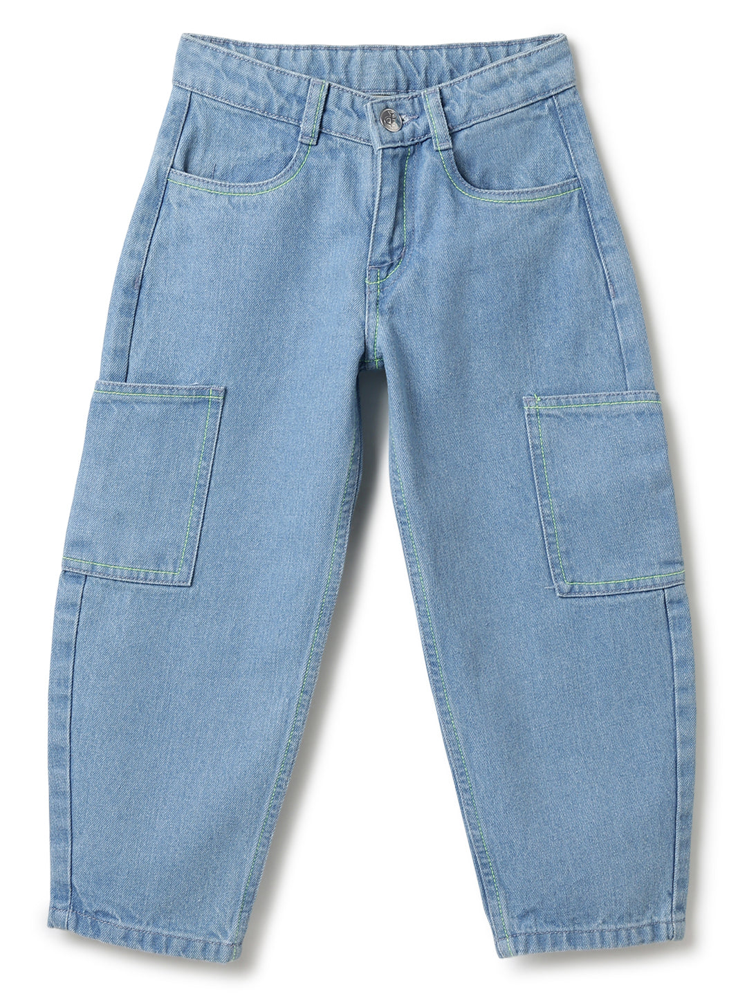 Girls Denim Light Blue Barrel Fit Jeans