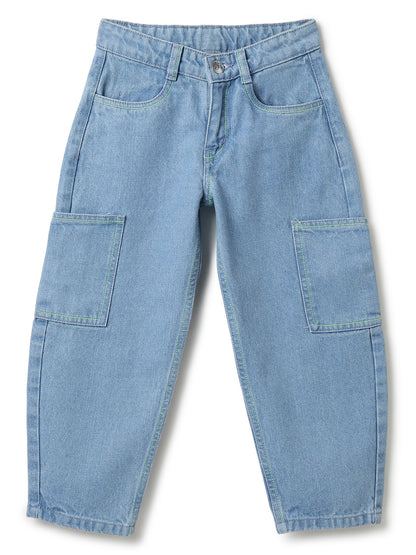 Girls Denim Light Blue Barrel Fit Jeans