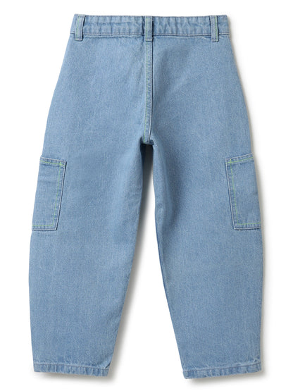 Girls Denim Light Blue Barrel Fit Jeans