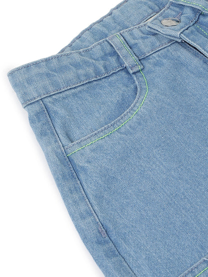 Girls Denim Light Blue Barrel Fit Jeans