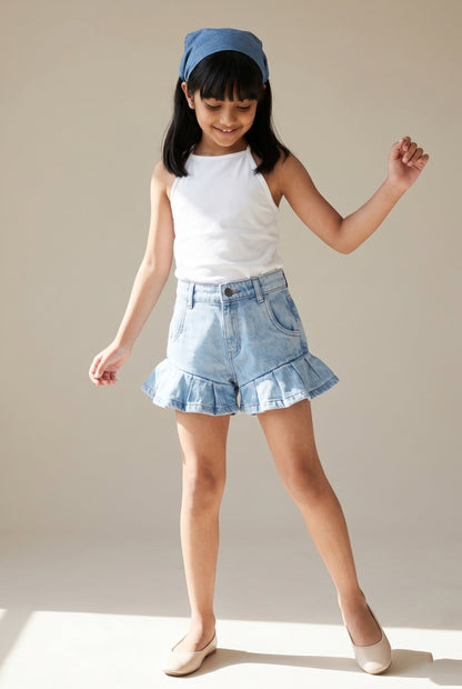 Girls Light Blue Denim Shorts