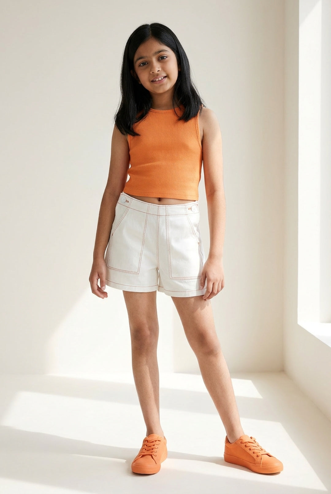 Girls Lycra White Stretchable Shorts