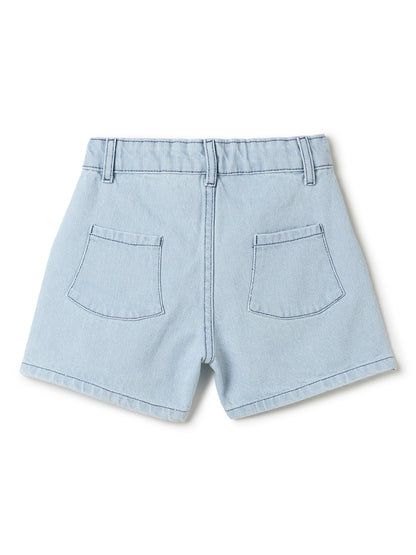 Girls Light Blue Washed Denim Shorts