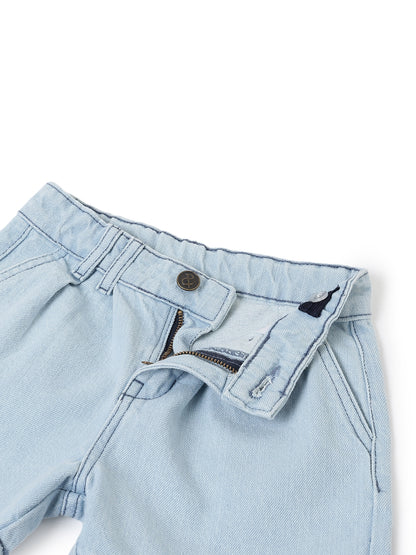 Girls Light Blue Washed Denim Shorts