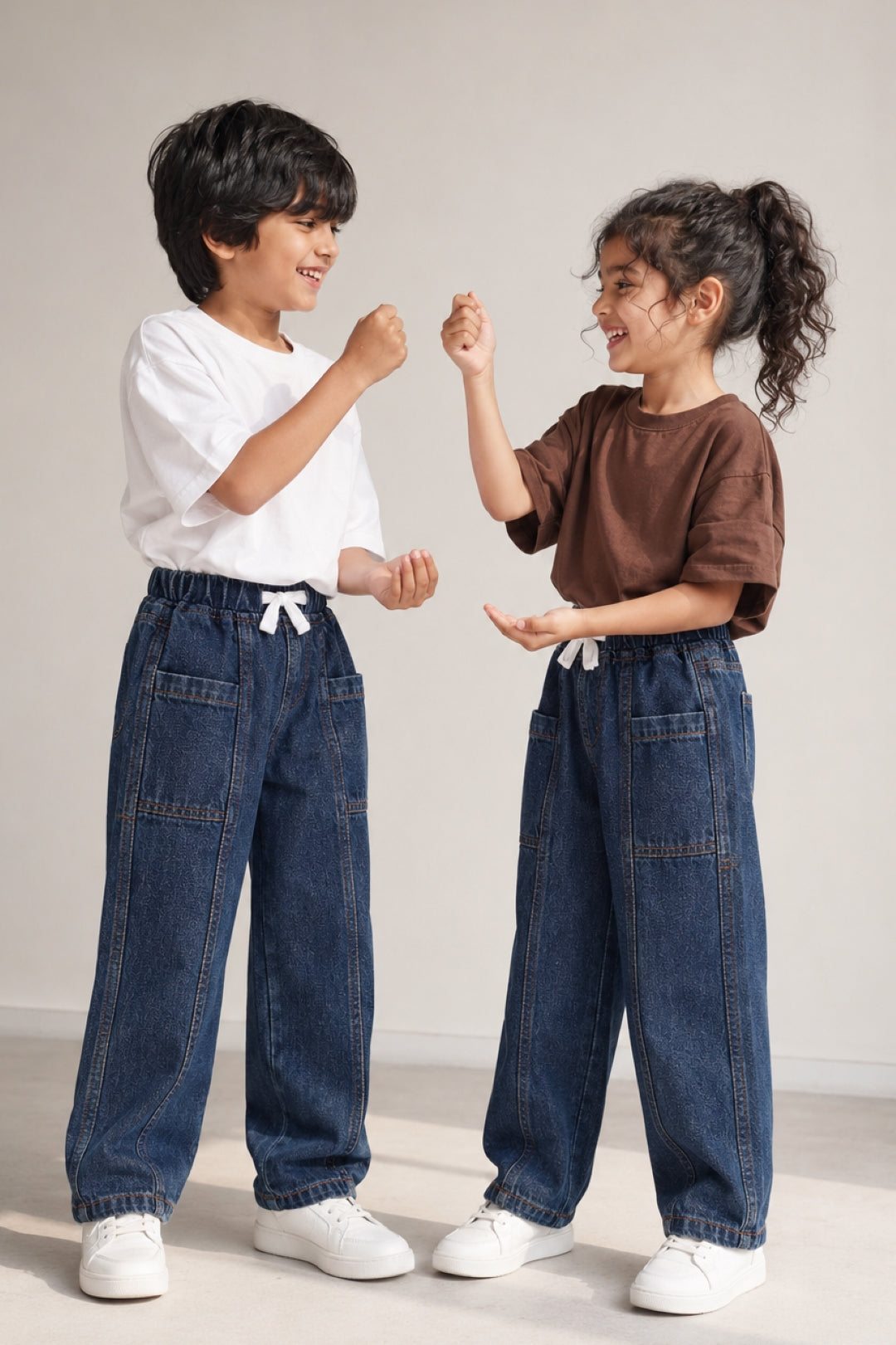 Boys & Girls Dark Blue Denim Baggy Fit Joggers