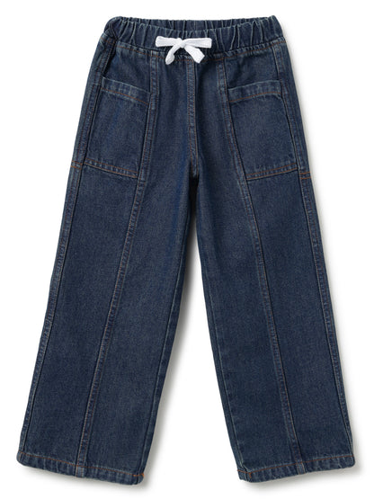 Boys & Girls Dark Blue Denim Baggy Fit Joggers