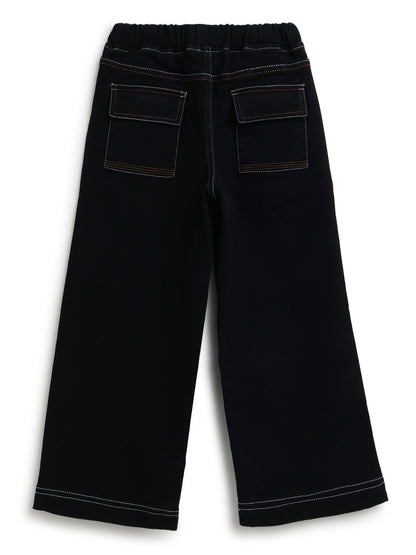 Boys & Girls Black Denim Baggy Fit Joggers