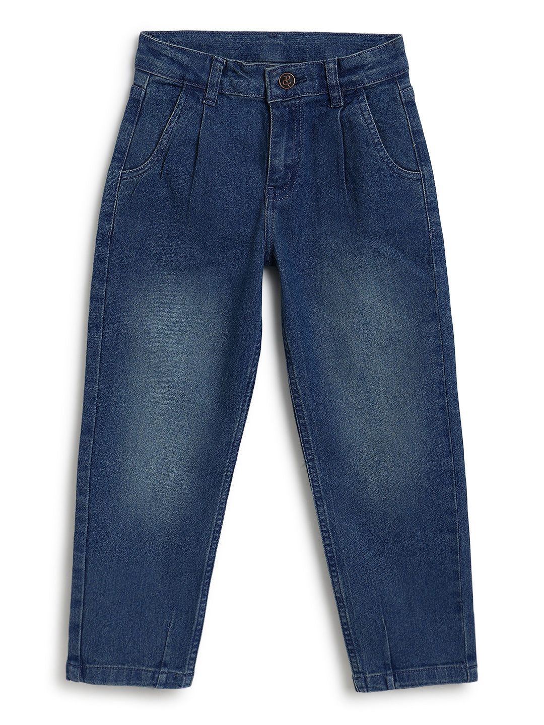 Boys Cotton White Shirt With Blue Denim Washed Baggy Fit Jeans