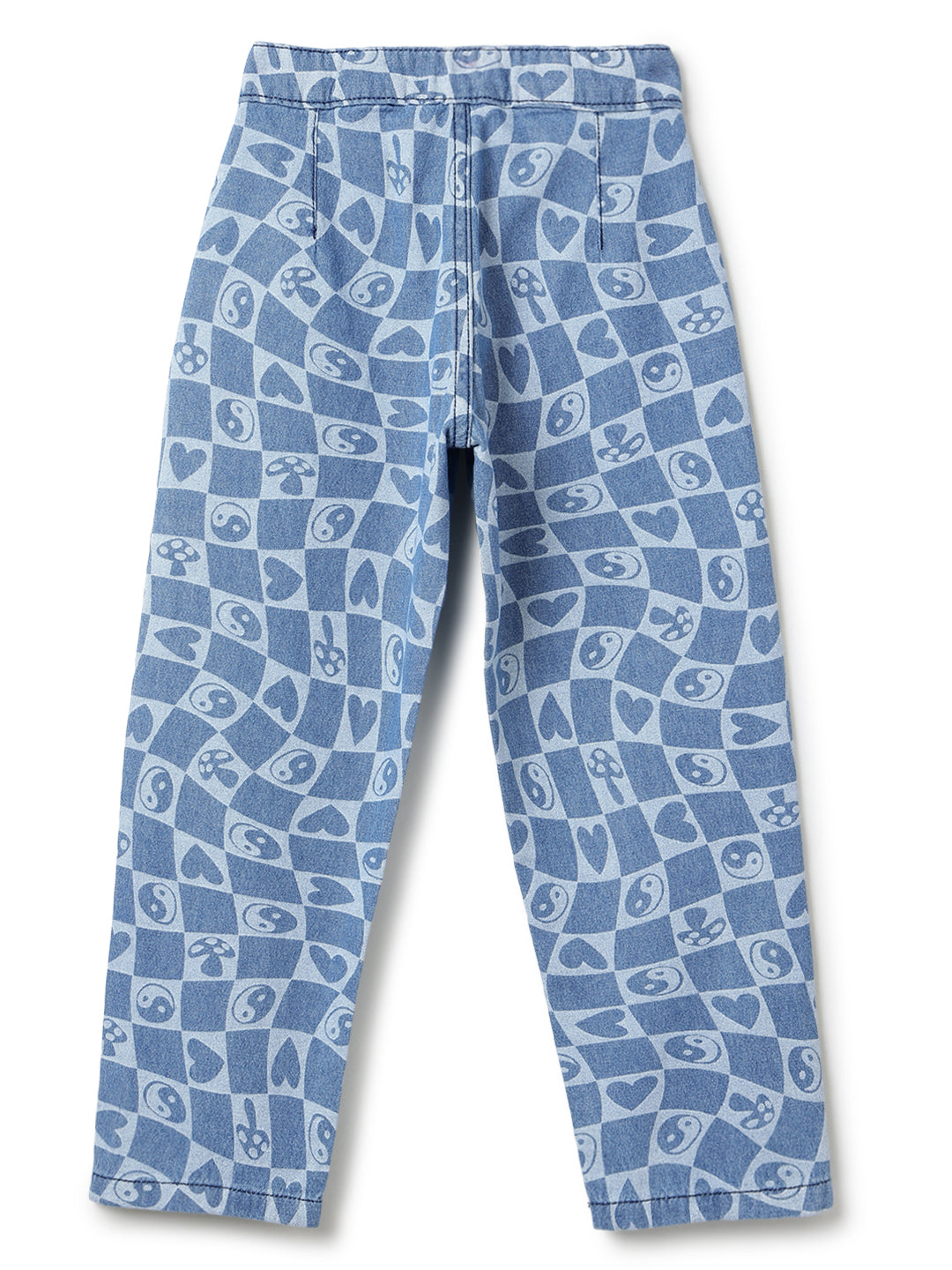 Boys & Girls Light Blue Printed Barrel Fit Denim Jeans