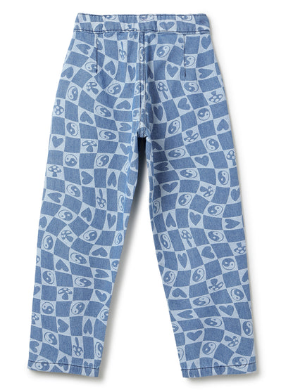 Boys & Girls Light Blue Printed Barrel Fit Denim Jeans
