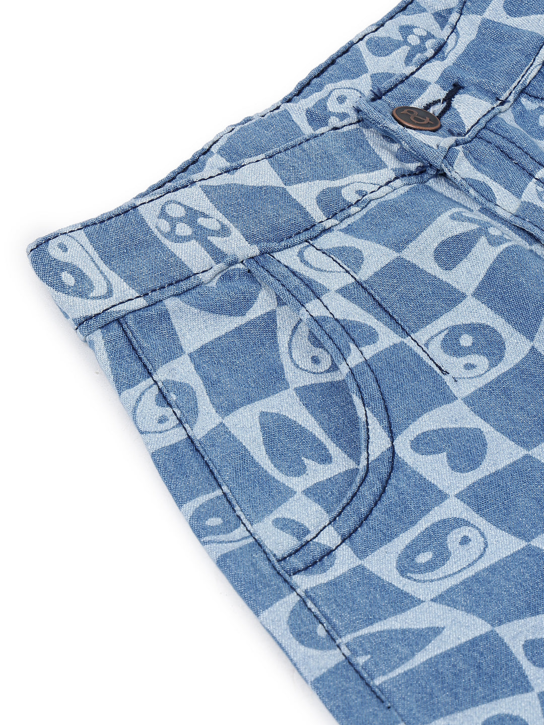 Boys & Girls Light Blue Printed Barrel Fit Denim Jeans