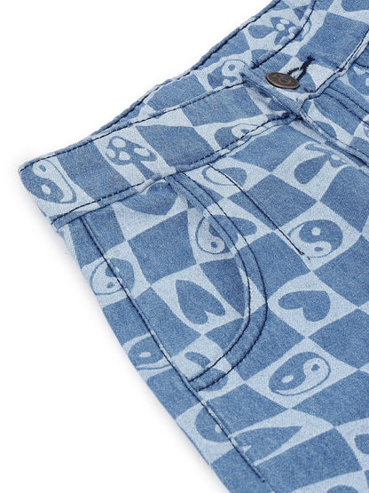 Boys & Girls Light Blue Printed Barrel Fit Denim Jeans
