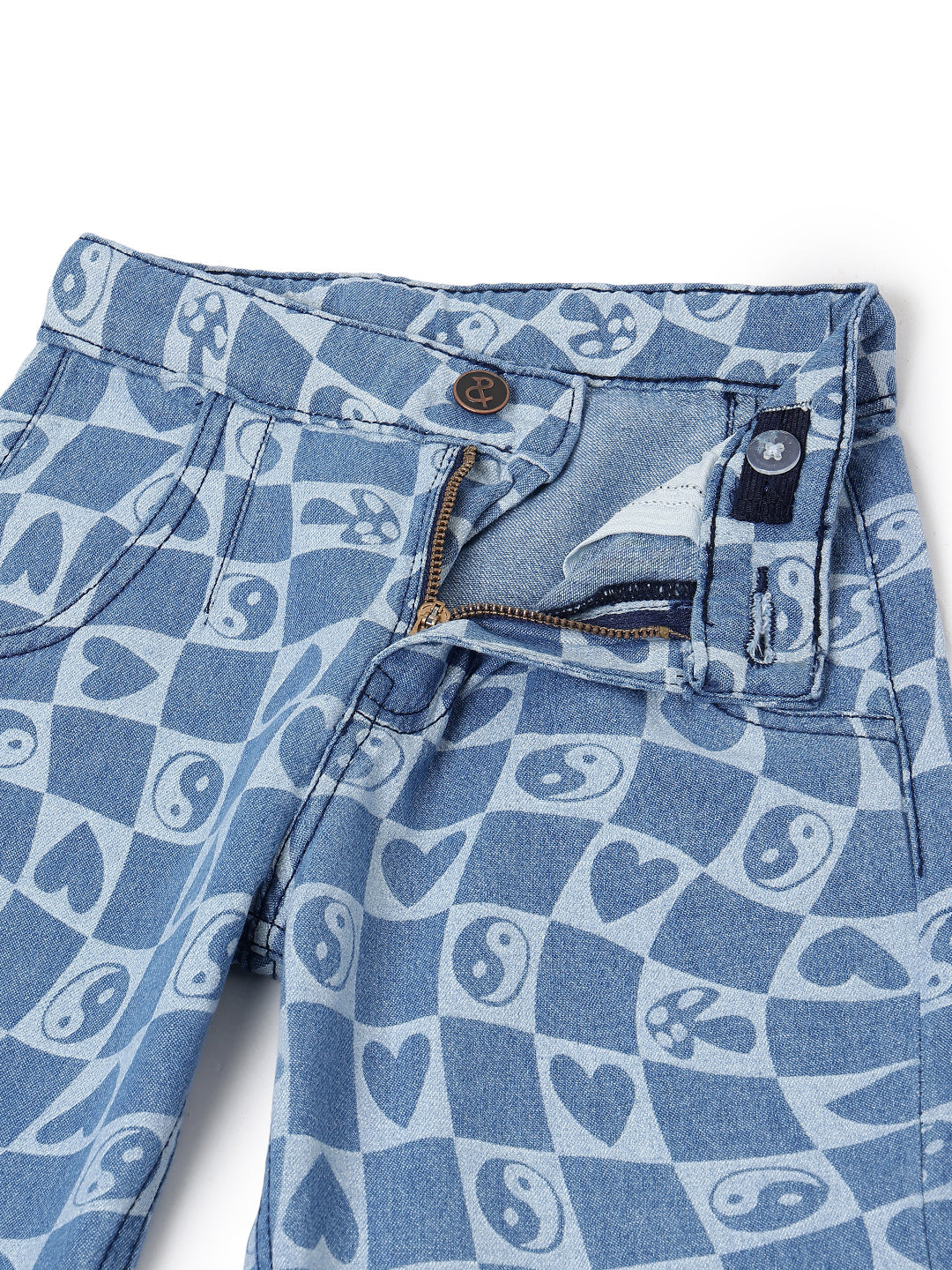 Boys & Girls Light Blue Printed Barrel Fit Denim Jeans