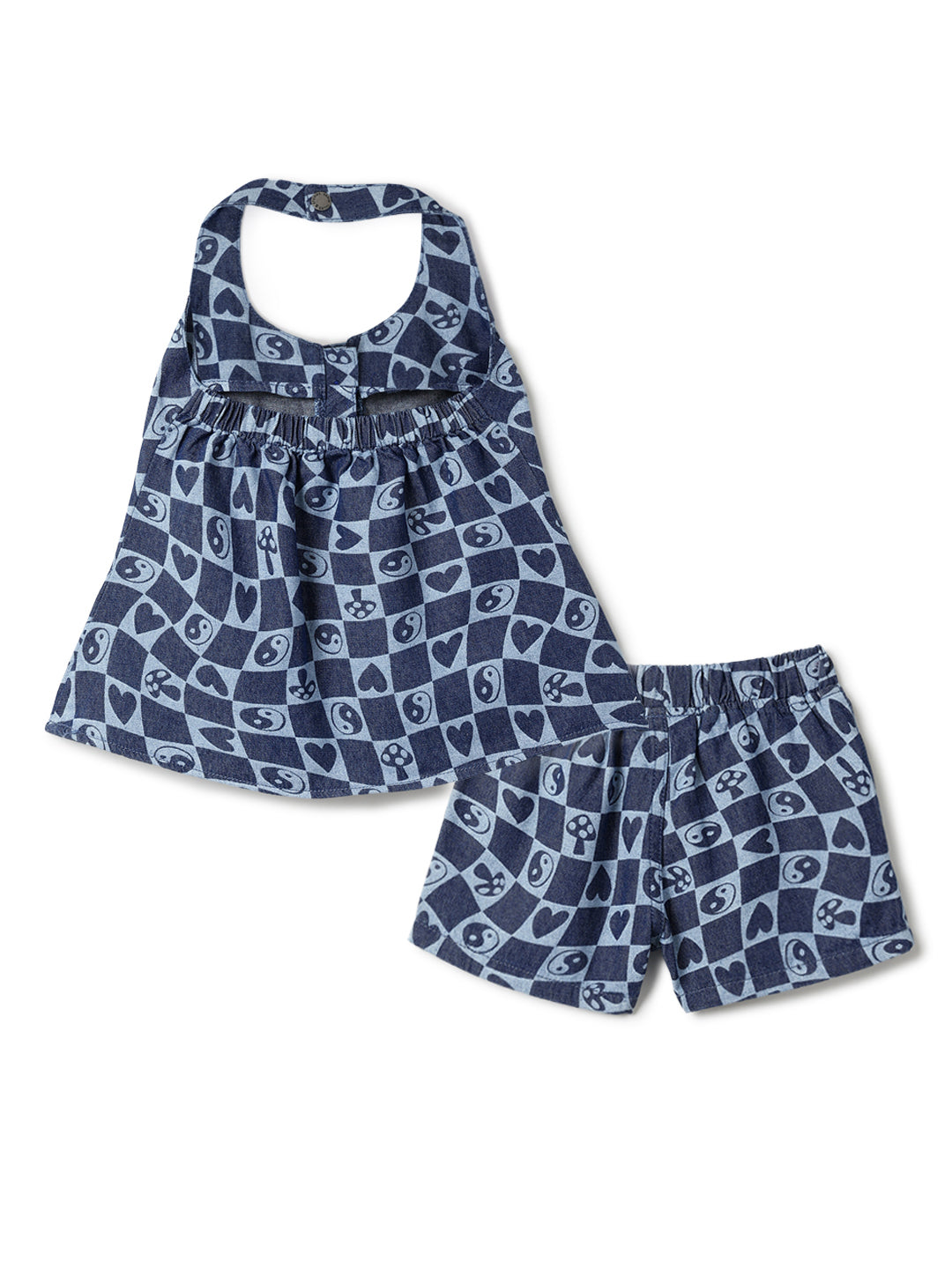 Girls Denim Printed Cotton Top & Shorts Co-ord Set