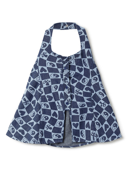Girls Denim Printed Cotton Top & Shorts Co-ord Set