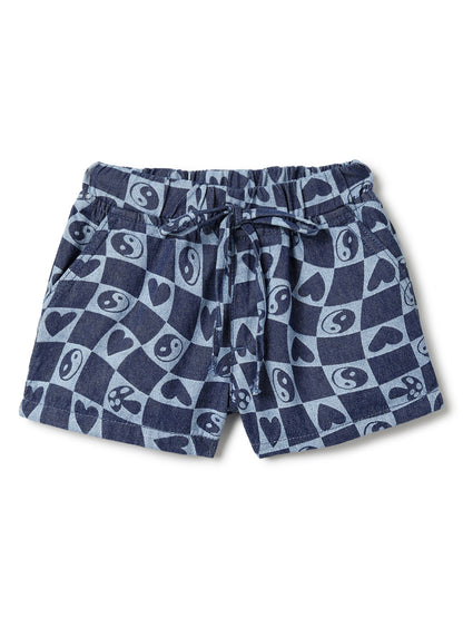 Girls Denim Printed Cotton Top & Shorts Co-ord Set