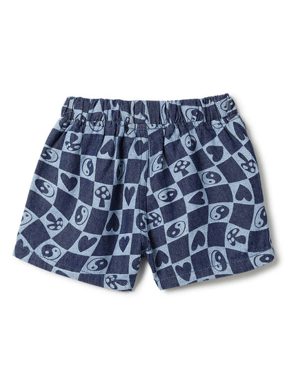 Girls Denim Printed Cotton Top & Shorts Co-ord Set