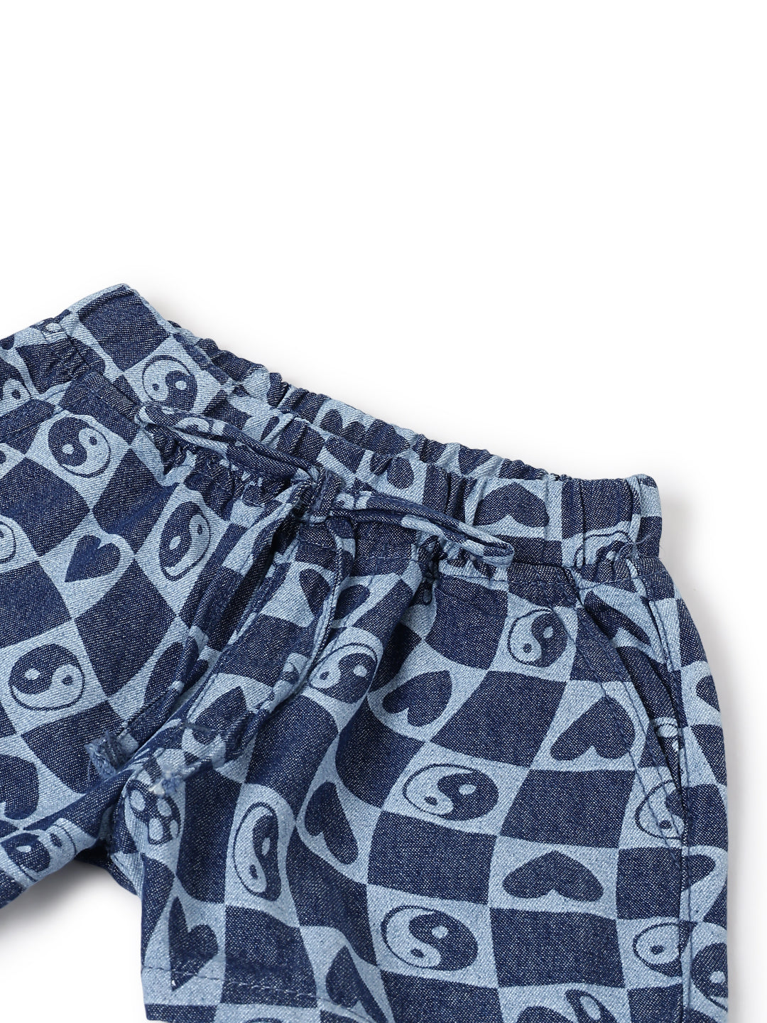 Girls Denim Printed Cotton Top & Shorts Co-ord Set