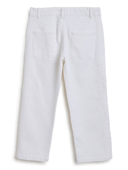 Boys Cotton Navy Blue Shirt With White Lycra Denim Solid Baggy Fit Jeans