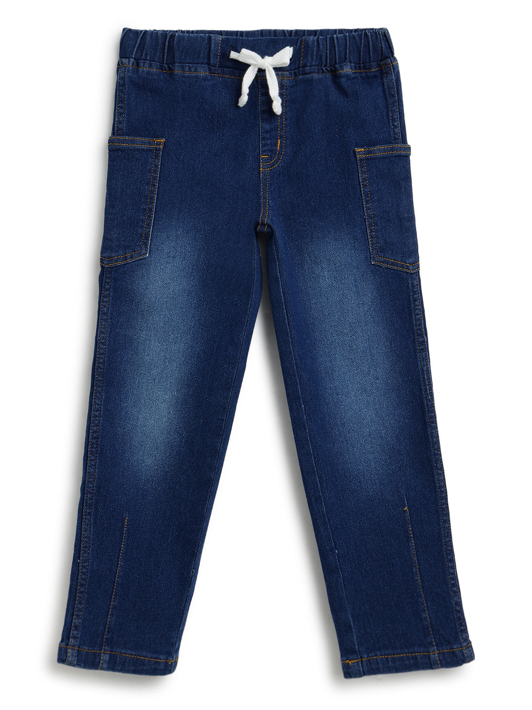Boys Cotton Beige Shirt With Blue Denim Washed Straight Fit Jeans