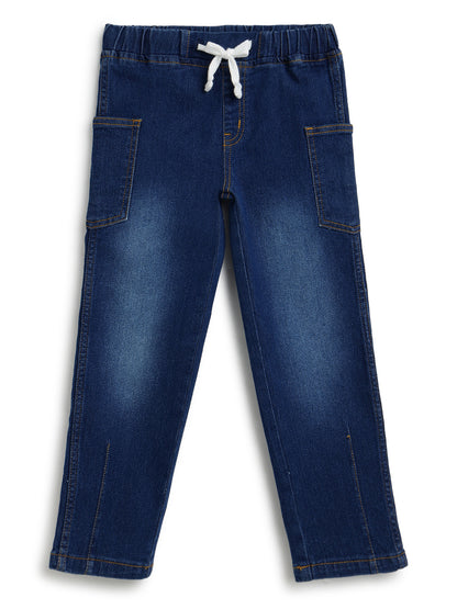 Boys Cotton Beige Shirt With Blue Denim Washed Straight Fit Jeans