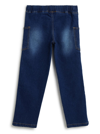 Boys Cotton Beige Shirt With Blue Denim Washed Straight Fit Jeans